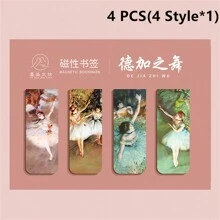 4قطع/مجموعة إشارات كتب مغناطيسية، أنماط منظر طبيعي للغابة والسحاب والغروب، إشارات كتب بموضوعات لوحات مشهورة - فان جوخ وموريه، لوازم قراءة الكتب لمكتب المدرسة والقرطاسية