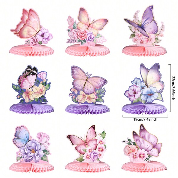 9 Peças/Conjunto Decorações de Colmeia de Borboleta para Festa, Suprimentos, Centro de Mesa de Colmeia, Bandeja de Colmeia de Aniversário, Decoração de Mesa com Suporte de Colmeia, Natal