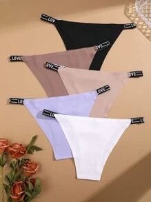 5pcs/Set Seamless Waistband Letter Pattern Breathable Comfortable Women Panties With Triangle Design Sports - Multicolor - View 4