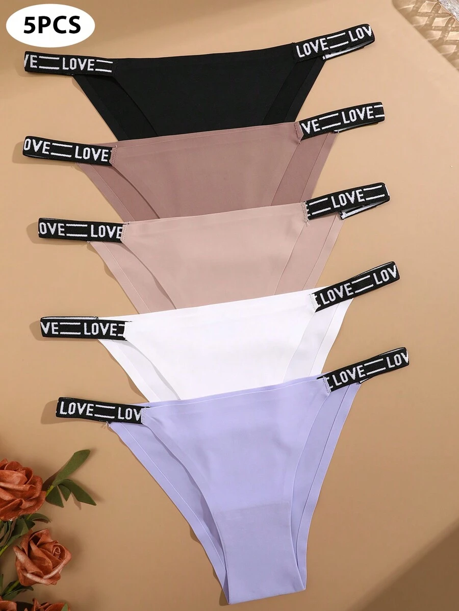 5pcs/Set Seamless Waistband Letter Pattern Breathable Comfortable Women Panties With Triangle Design Sports - Multicolor - View 1