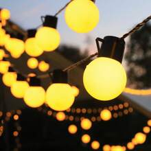 A String Of LED Bulb Lights, G50 Bulb Lights, White Plastic Ball Bulb Lights, Suitable For Outdoor Camping, Picnic, Tent Decoration, Ambience Lighting, Wedding Decoration, 5-Meter-Long Light String With 20 Lights Heads, Using 3 AA Battery Box And USB Dual-Use Style (Excluding Battery), And 5-Meter-Long Light String With 20 Lights Heads, Using Solar Power Supply Style (Including Two Accessories); 10-Meter-Long Light String With 40 Lights Heads, Using 3AA Battery Box And USB Dual-Use Style (Excluding Battery), And 10-Meter-Long Light String With 40 Lights Heads, Using Solar Power Supply Style (Including Two Accessories); Ball Bulb Size 5cm.