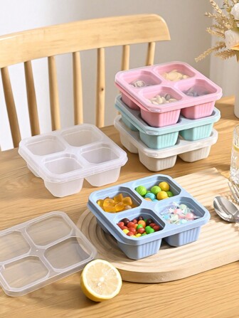 1入組，帶蓋4格便當盒，無味混合，分隔便當盒帶透明蓋，可重複使用的成人便當盒，戶外旅行食品儲存容器，適用於食品共享和包裝，糖果格無味便當盒，帶蓋的食品無堅果拼盤便當盒