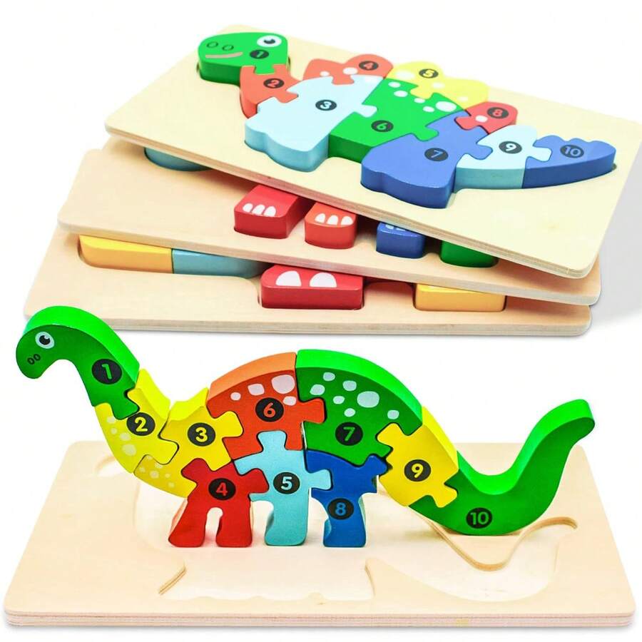 1PC Wooden Puzzles For Kids, Toddler Number Puzzle, Old Wooden Dinosaur