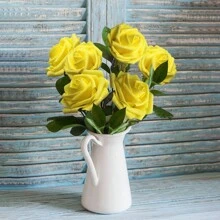 Flores artificiales 7/12/17/22/27/32 piezas Rosas de espuma de marfil con tallos que parecen reales para ramos de boda DIY, centros de mesa de duchas nupciales, arreglos y decoración de mesas de fiestas (excluye caja)