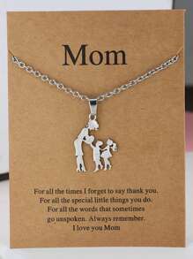 XJYHDY 1條不鏽鋼銀色家族項鍊,帶有母子吊墜,是女性母親節禮物 - 銀色 - 查看 5