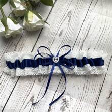 Navy Blue European & American Style Lace Garter With Heart-Shaped Rhinestone & Lace Leg Ring Wedding Bridal Accessory Cute Valentine's Day Valentines - Navy Blue - View 8