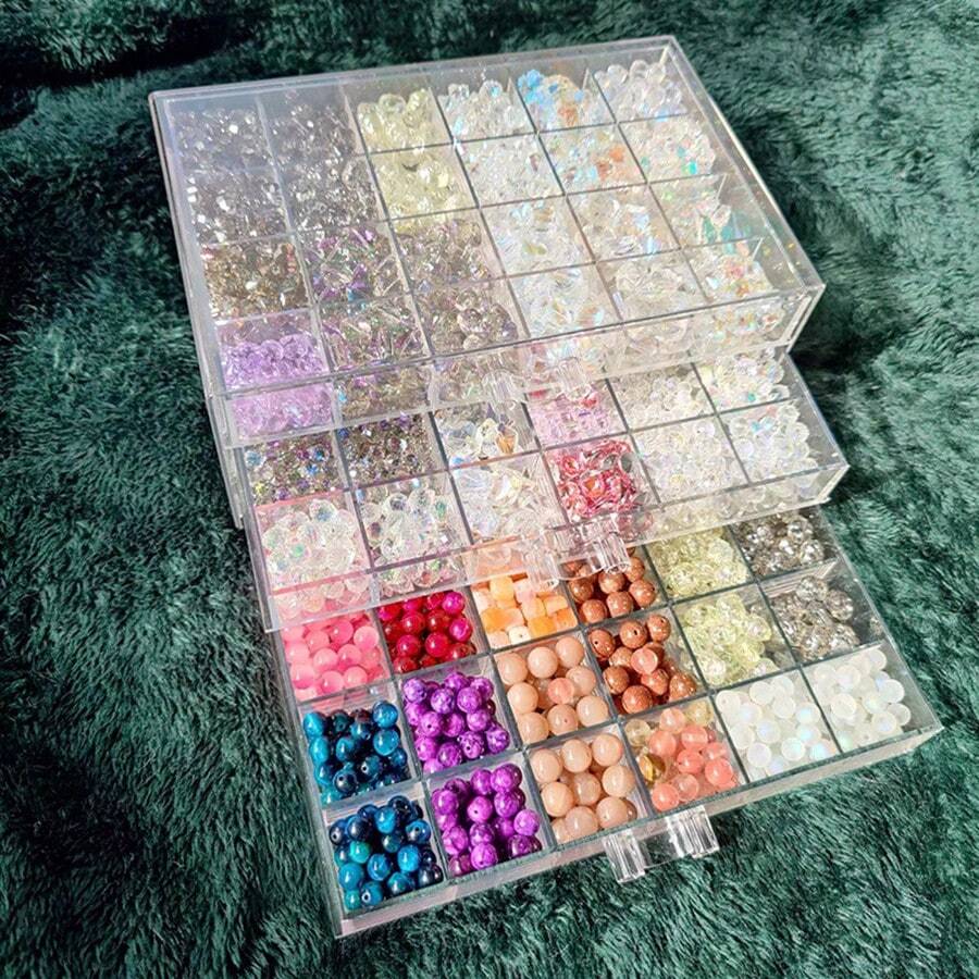 1 件装多层 DIY 串珠首饰串珠收纳盒，串珠首饰收纳展示盒，3 层 72 隔层抽屉收纳盒，塑料透明盒实用轻质用品收纳盒透明展示架托盘，送给女孩/女士的礼物 - 白色 - 查看 1
