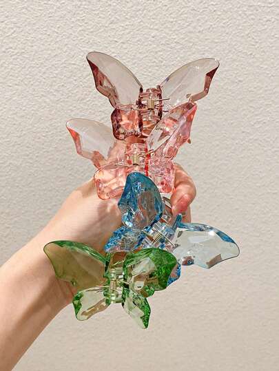 4/2 件女士仙女温柔，绿色，棕色蝴蝶形大号轻质塑料发夹，时尚百搭高端简约纯色发饰适合日常外出、通勤、派对、休闲、度假、洗脸、沐浴、化妆、搭配服装，猫耳朵发爪爪夹发夹发夹发夹发夹秋冬