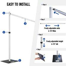Hecis 10x10Ft Pipe And Drape Kit, 6-10' Tall X 6-10' Wide Adjustable Pipe And Drape Stand, Heavy Duty Backdrop Stand, Aluminium Backdrop Stand, Flower Wall Backdrop For Event, Party, Trade Shows And Wedding Decor - 銀色 - 查看 4