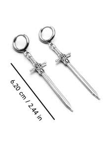1Pair Gothic Vintage Sword Alloy Earrings For Women Man Fashion Cool Punk Rock Party Jewelry Accessories Gift Fantasy Cross Dagger Ear Hooks