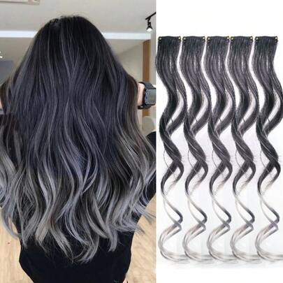 5片装夹式卷曲波浪假发片，彩色合成纤维假发，适合Y2K派对，女士发饰