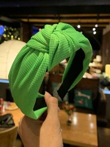 Boho Fluorescent Fabric Knot Design Headband For Women, Korean Style Sweet Hair Accessory Pink Accessories