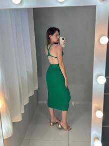 Women Sweater Dresses - Green - View 2