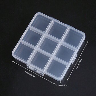 Caja de almacenamiento acrílica para joyería y arte de uñas con 9 compartimentos y separadores fijos para organización de cuentas de bricolaje