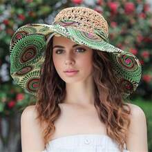 Fashionable Women Sun Hat For Outdoor Activities, Traveling Or Beach, 1pc, 2024 New Design Straw Hat With Wide Brim To Block The Sun, UV Protection, A Romantic Gift For Daily Life - Linen Patchwork Sunhat - View 1