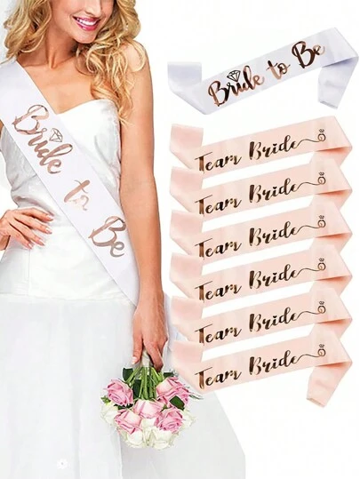 7Pcs/Set Rose Gold Bride To Be Satin Sash Bachelorette Party Decoration Girls Hen Party Wedding Bridal Shower Decor Supplies