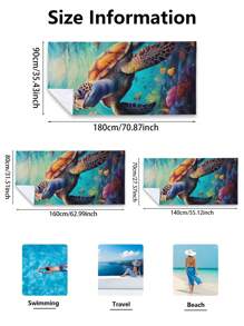 1pc Animal Turtle Pattern Beach Towel, Superfine Fiber Printed Quick-Drying Absorbent Towel For Swimming, Vacation, Travel, Camping Summer Travel, Vacation Holiday Bathroom Decor Beach Essentials