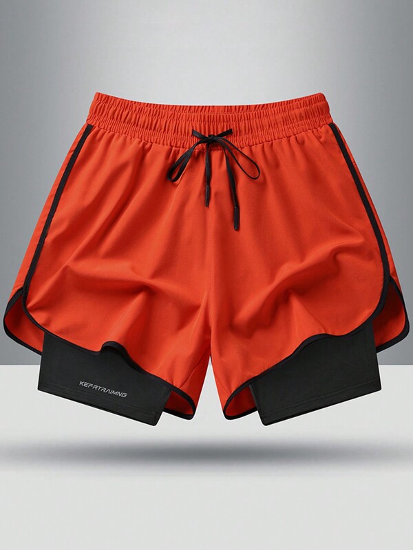 Men's Drawstring Waist Zipper Pocket Double Layer Design Unisex Casual Sports Shorts, Suitable For Hiking, Cycling, Basketball, Running, Boyfriend Shorts, Indoor Sports Shorts, Spring/Summer