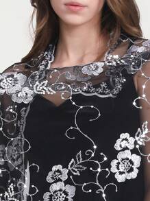 Boho 1pc Lace Floral Embroidery Shawl, Elegant & Heavy-Duty, Perfect For Prom, Sequin Scarf, Handmade Tassel Scarf, Simple & Stylish Party Dress Scarf Halloween