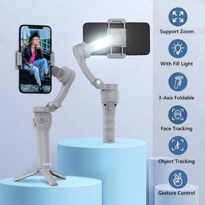 AXNEN AXNEN HQ6 Gimbal For Smartphone, 3-Axis Phone Gimbal For Android & Phone 14 Pro Max,Phone Stabilizer For Video Recording With Face/Object Tracking, Fill Light, Zoom, Portable And Foldable Stabilizer