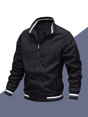 Chaqueta de estilo novio para hombre, nueva colección otoño, de unicolor, cuello alto, chaqueta casual delgada y ajustada de corte slim, abrigo deportivo de moda