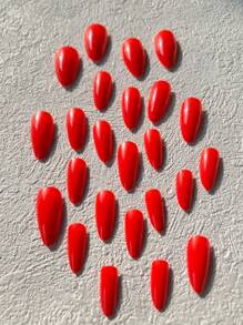 24片/套 短款杏仁形高级橘色美甲贴纸，营造新年氛围，包含1个指甲锉和1瓶果冻胶，美甲用品 - 彩色 - 查看 3