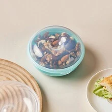 貝果面包保鮮盒,塑料圓形早餐甜甜圈便當盒,可用於微波加熱 - 藍色 - 查看 5