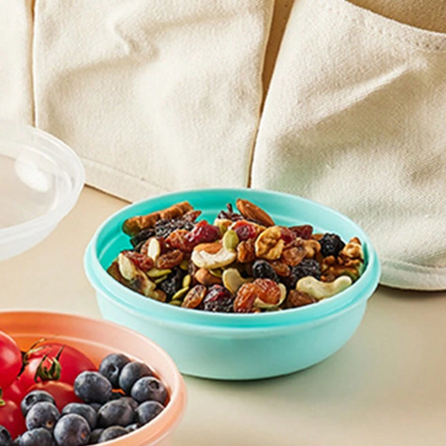 貝果面包保鮮盒,塑料圓形早餐甜甜圈便當盒,可用於微波加熱 - 藍色 - 查看 1