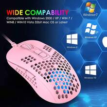FREEWOLF X MAMBASNAKE 383 Ultralight Wired Gaming Mouse, Lightweight Honeycomb Shell, 4 RGB Breathing Backlit Mice, 4 Adjustable DPI 2400, USB Optical Computer Mice Compatible With Win10/PS4//Air/ - Pink - View 5