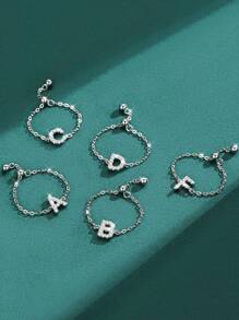 ESBERRY 1枚s925純銀字母a-y可調節戒指,女士個性化飾品精緻首飾生日禮物 - 銀色 - 查看 3