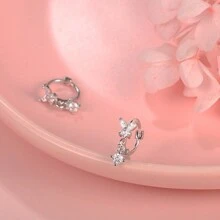 1對獨特設計的時尚甜美高端華麗的蝴蝶結和立方氧化鋯耳環 - 復古銀色 - 查看 5