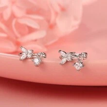 1對獨特設計的時尚甜美高端華麗的蝴蝶結和立方氧化鋯耳環 - 復古銀色 - 查看 4