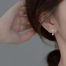 1對獨特設計的時尚甜美高端華麗的蝴蝶結和立方氧化鋯耳環 - 復古銀色 - 查看 3