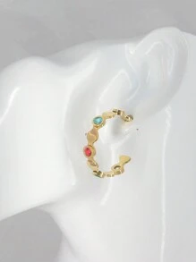 1pair European And American Style Stainless Steel Gold Plated Colorful Rhinestone Inlaid C-Shaped Earrings Suitable For Women's Daily Wear - Gold - View 3