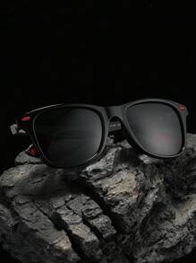 POLASUP 1PC Polarized Lens Classic Travel/Hiking Style Design Driving/Fishing Polarized Lens Design  Red Colored Design Red Metal Studded With Silicon Gel Shockproof Friction Foot Pad Fashionable Street Fashion Glasses Shades Accessories Beach Accessories Glasses Shades - Mắt kính phân cực màu xám gọng đen/móng gạo đỏ cao su đỏ - Xem 3