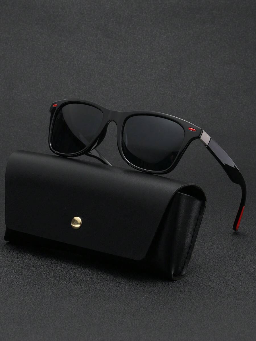 POLASUP 1PC Polarized Lens Classic Travel/Hiking Style Design Driving/Fishing Polarized Lens Design Red Colored Design Red Metal Studded With Silicon Gel Shockproof Friction Foot Pad Fashionable Street Fashion Glasses Shades Accessories Beach Accessories Glasses Shades - Mắt kính phân cực màu xám gọng đen/móng gạo đỏ cao su đỏ - Xem 1