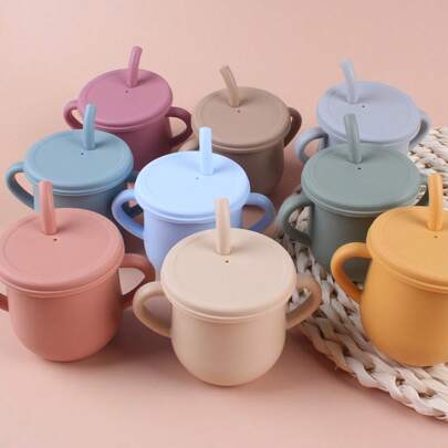 1pc Infant & Toddler Silicone Sippy Cup, Drinking Cup & Milk Feeding Cup With Handle For Beginner