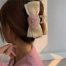 1入組女士網眼、假珍珠、花朵、蝴蝶結裝飾發卡，適用於拍照、裝飾及衛生用途波西米亞風格 - 綠色 - 查看 8