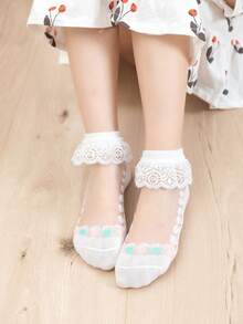 5 Pairs/Set Summer Girls Lace Crystal Silk Short Socks Princess Socks Elegant Style All-Match Short Socks For Little Girls - Multicolor - View 3