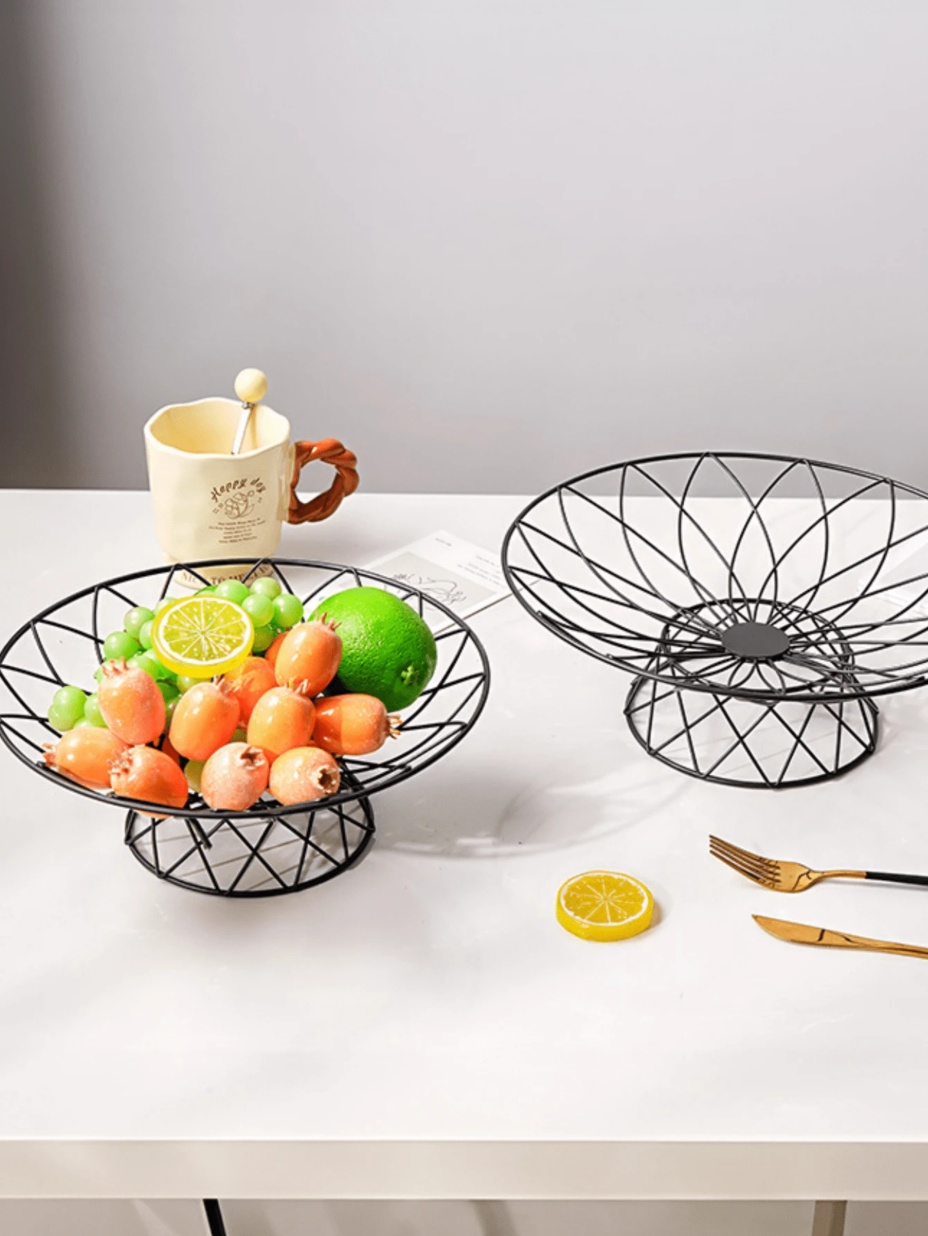 Kingrol 2-Pack Black Metal Wire Fruit Bowl Set - 10.5\" Diameter, Ventilated Storage Basket - View #2