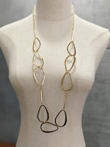 1pc New Arrival Fashionable & Versatile & Vintage Exaggerated Geometric 3D Abstract Asymmetrical Hollow Out Water Drop Shape Romantic Bohemian Style Long & Elegant Necklace For Vacation Leisure, Suitable For Couples