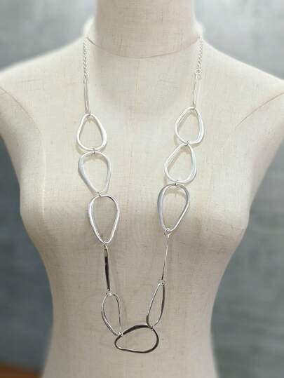 1 件新品时尚百搭复古夸张几何 3D 抽象不对称镂空水滴形浪漫波西米亚风格长款优雅项链适合度假休闲，适合情侣