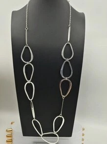 1pc New Arrival Fashionable & Versatile & Vintage Exaggerated Geometric 3D Abstract Asymmetrical Hollow Out Water Drop Shape Romantic Bohemian Style Long & Elegant Necklace For Vacation Leisure, Suitable For Couples