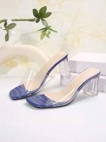Zapatillas transparentes para mujeres  chunky heel slip-on  con tacón alto y cristal y suela suave tacón alto transparente para mujeres en verano - Azul - Ver 4
