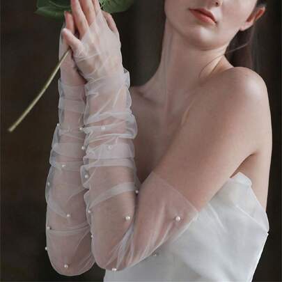 1只白色長珍珠新娘手套,超仙的婚禮配件