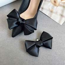 1pair Black Satin Bowknot Shoe Clips, Wedding Shoe Accessories, Shoe Decoration