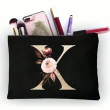 1pc Fashionable Item: Polyester Fiber Letter Print Zipper Cosmetic Bag/Storage Pouch, Excellent Gift For Couples And Families. The Cosmetic Bag Can Be Printed With Logo Patterns Or English Letters, A Stylish Women's Storage Pouch. Designed As A Coin Purse, Simple And Fashionable, With A Beautiful Appearance, Cute Large Capacity, And Portable Card Holder. - Black - View 12