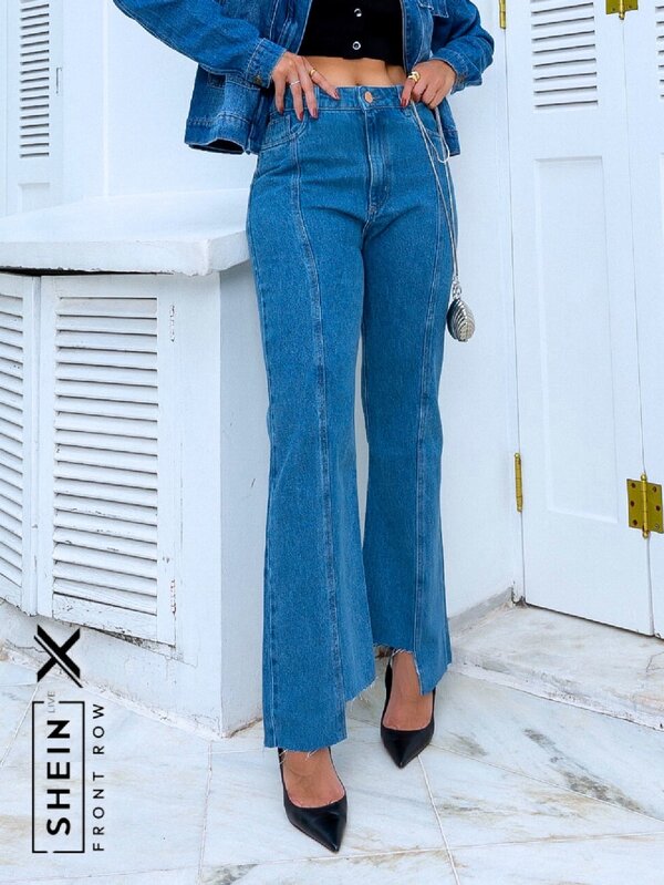 Lumini Jeans Calça Jeans Feminina Reta com Costura Frontal e Barra Irregular – 100% Algodão