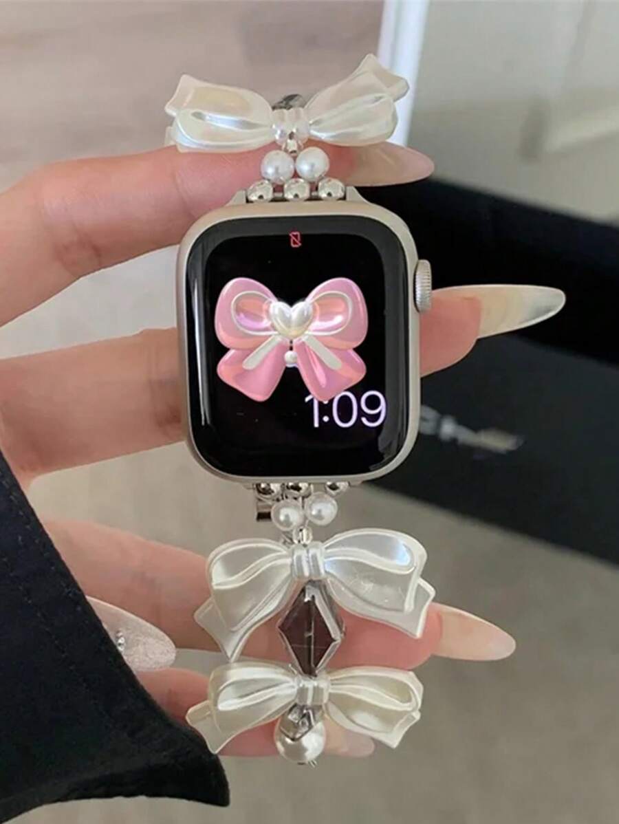 1 Dây đeo đồng hồ thông minh đính ngọc trai pha lê thời trang, 46mm 42mm, Tương thích với Series 10, Phù hợp với Ultra/SE/8/7/6/5/4/3/2/1 38/40/41/42/44/45/49mm, Dành cho nữ đeo hàng ngày - trắng - Xem 1