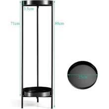 Modern Flower Stand, 2-Layer Plant Stand Made Of Steel Tubes & Metal Shelves, Round Flower Pot For Living Room Terrace Balcony, Up To 30 Kg Load Capacity - Black - View 3